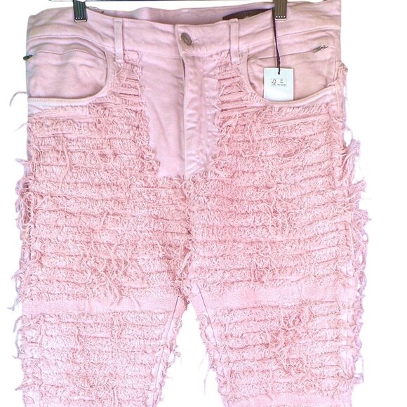 1017 ALYX 9SM X Blackmeans Pink Shredded Straight Leg Denim Jeans Mens Size 34 - Picture 5 of 11